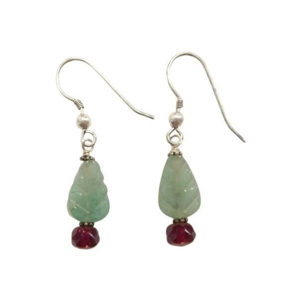 925 Sterling Silver Aventurine Red Agate Dangle Drop Earrings Hook Jewelry Lot - Picture 2 of 6